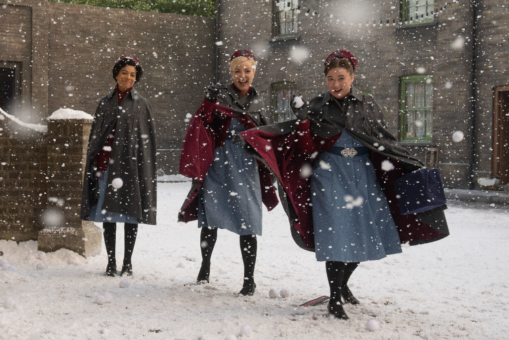 three midwives in a snowball fight